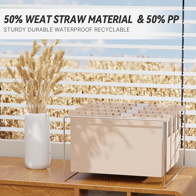 XINGIA Wheat Straw Plastic Hanging File Folders Legal Size,2 Inch Expansion Extra Capacity Hanging Folders for Filing Cabinets,12 Pack Heavy Duty Expanding Pocket for Bulky Files(Morandi Pink)