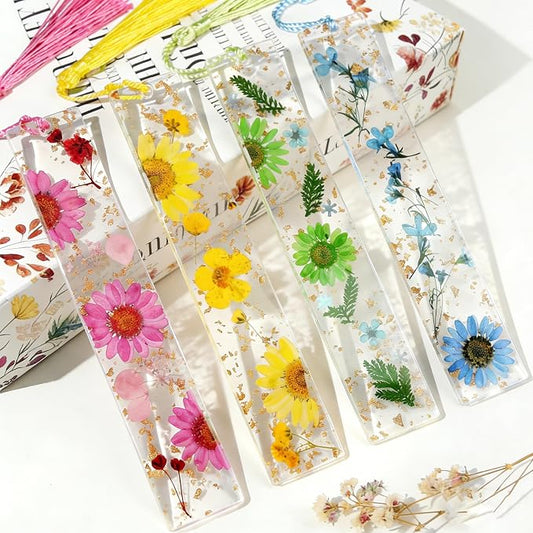 4pcs Pressed Flower Bookmark Pretty Floral Bookmark Durable Handmade Dried Flower Bookmarks for Women Reading Gift(Style C)