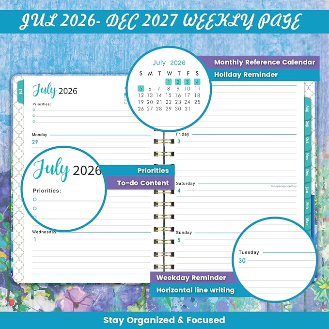 2026-2027 Planner - Weekly and Monthly Academic Planner 2026-2027, JUL. 2026 - JUN. 2027, 6.4" x 8.5", 26-27 Academic Planners with Monthly Tabs, Sturdy Cover, Premium Paper, Back Pocket, Strong Twin-wire Binding