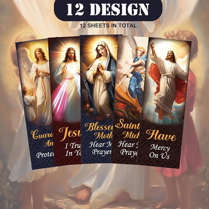 Skyygemm 100 Pcs Catholic Devotional Prayer Bookmark Bible Bookmark Assorted Holy Cards with Catholic Saints and Prayers Christian Religious Gift for Woman Man