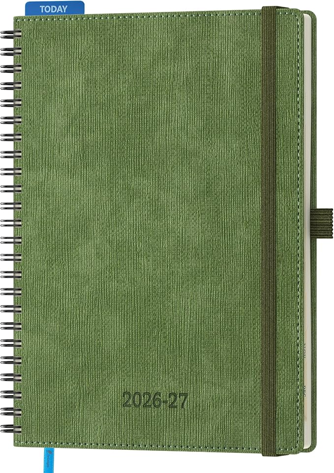 2026-2027 Planner, Daily Weekly Monthly Academic Planner, 18 Months Spiral Bound Agenda, 6.5"x 8.5", Vertical Layout, Calendar Planner, Vegan Leather Soft Cover,Olive Green