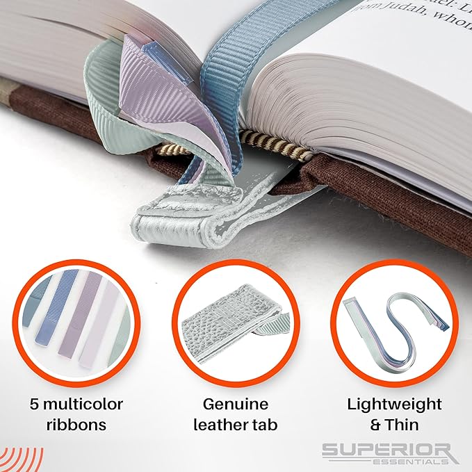Superior Essentials Magnetic Bible Bookmark - Genuine Leather, Attachable Bible Ribbon Bookmarks for Book Lovers with 5 Strings - No More Flipping Pages Using Our Bible Page Marker (3PC, Pastel)
