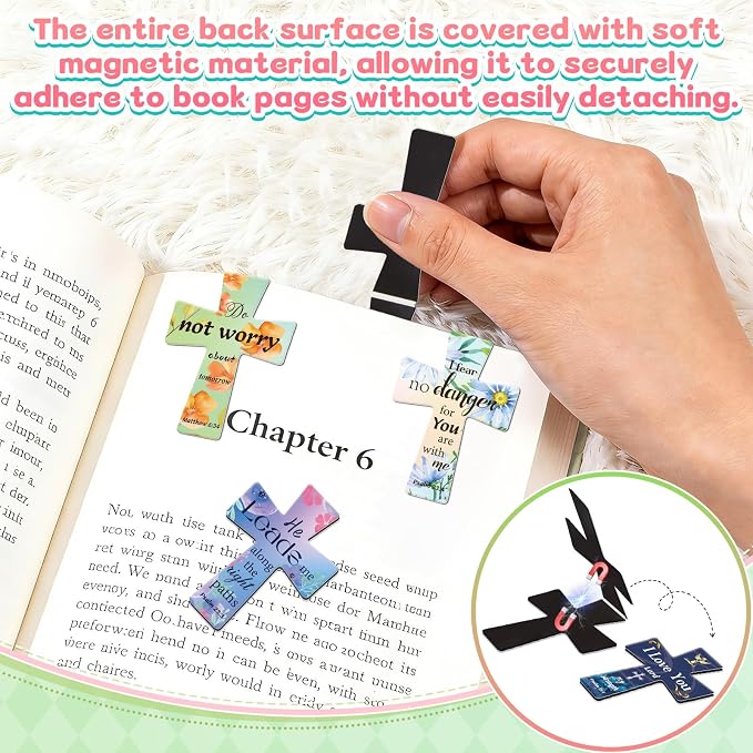 50Pack Magnetic Bookmarks Bulk Cross Bible Bookmark Christian Bookmarks for Women Men kids Adults Teacher Book Lovers Gifts, Book Marks for Reading Religious Verses Magnet Bookmark Clips (Multi-style)