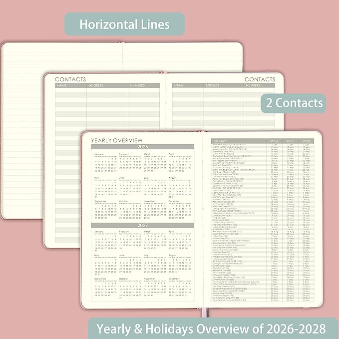Planner 2026-2027 - Weekly and Monthly Planner with Stickers, 5.7" X 8.2", July 2026 - June 2027, 2026-2027 Calendar Planner, Pen Holder, Inner Pocket, 44 Notes Pages - Rose Gold