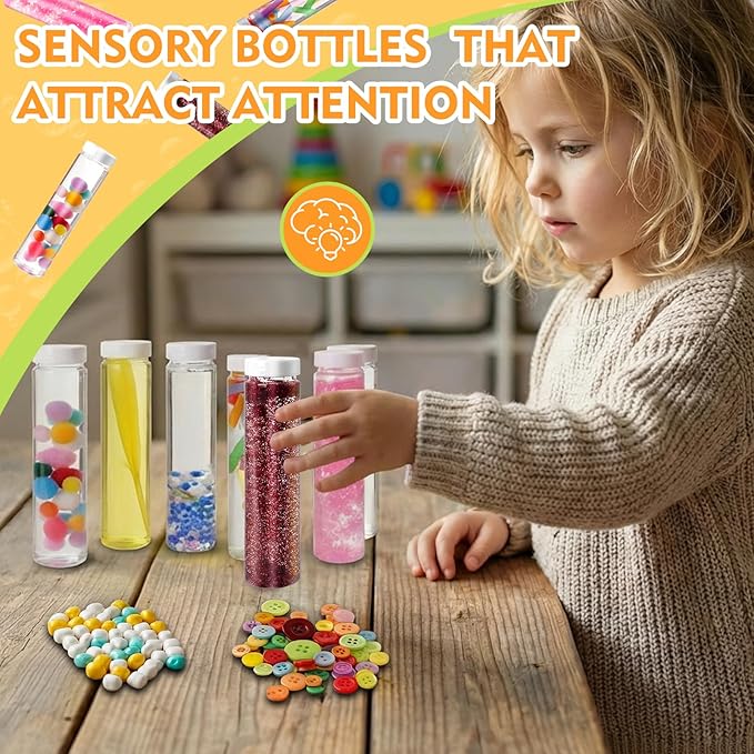 8PCS Sensory Bottle Kit for Toddlers, DIY Calming Bottles with Decorative Fillers, Calm Down Corner Supplies,Preschool & Kindergarten Classroom Must Haves
