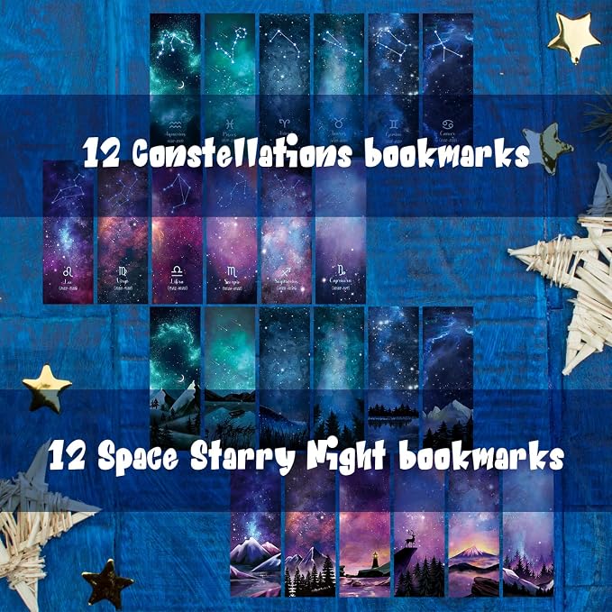 60 Pcs Personalised Space Starry Night Bookmarks, Bulk Book Marks,Unique Zodiac Constellaion Bookmark for Book Lovers,Cool Bulk Bookmarks for Students Adults Children Teachers Reading VBS Theme Gifts