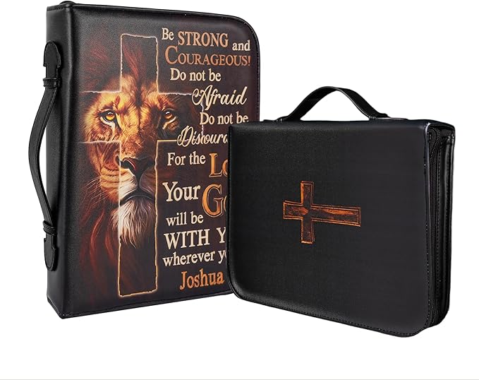 Bible Cover Case for Men Large Armor of God Bible Carrying Case with Durable Handle & Zipper Bible Study Accessories for Boys - Lion