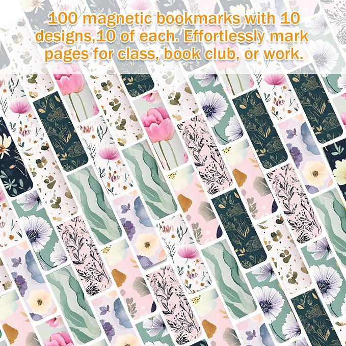 100 Pcs Magnetic Bookmarks Bulk, Cute Magnet Bookmark Page Clips - Magnetic Book Marks for Reading, Book Lovers, Teacher, Students, Women, Men – Party Favors, Teacher Gift, Bookmark Gift (Flower)