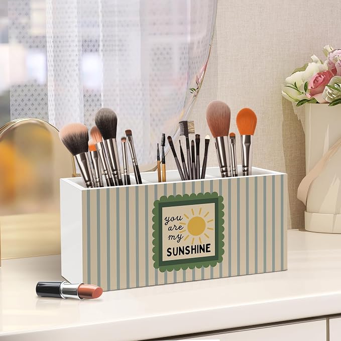 Boho Classroom Pen Holder, You Are My Sunshine Office Pen Pencil Holder Organizer for Desk Accessories, Retro Striped Wooden Box Desk Decor for Kids Nursery Room Office Desk Decorations