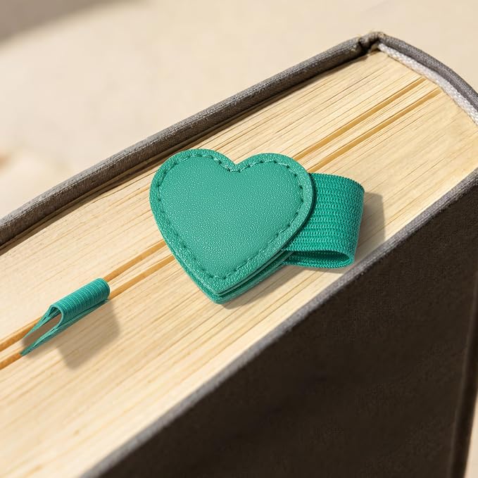 2Pcs Magnetic Leather Heart Bookmarks with Pen Holder, Cute Book Markers Clip with Gift Box, Reading Accessories for Book Lovers Women Teachers Students, Teal