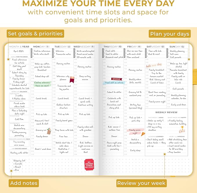 Clever Fox Planner Schedule – Undated Weekly & Monthly Life Planner with Time Slots, Appointment Book & Daily Organizer, A5 (Yellow)