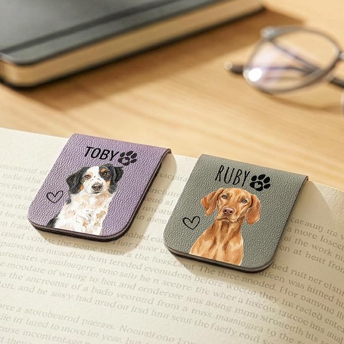 Personalized Magnetic Bookmark with Name, Custom Name Page Marker for Readers, Teachers, and Students, Floral and Botanical Design (3-Pet Leather)