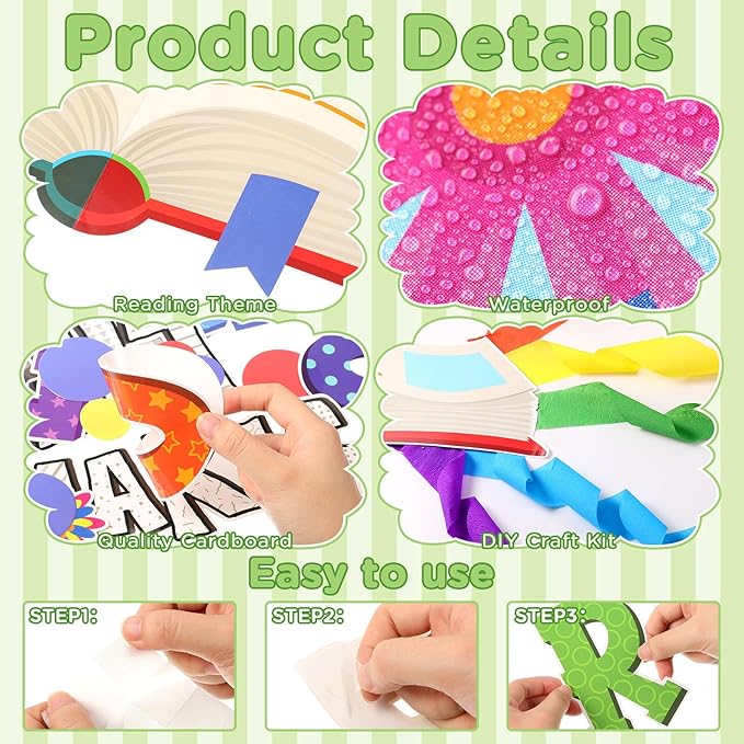 Pasimy 77 Pcs Back to School Reading Bulletin Board Decorations Library Read Bulletin Board Set Cut Outs Open Book 3D Paper Cutouts for Teacher Classroom Library Decor Supplies