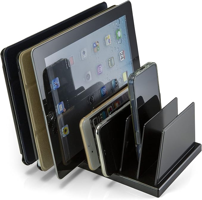 Officemate Medium Standard Sorter, 7 Compartments, Mail Organizer, Charging Station, Electronics Organizer for Multiple Devices, iPhone, iPad, Cell Phone, Kindle, Tablets, Black (21212) (Pack of 4)