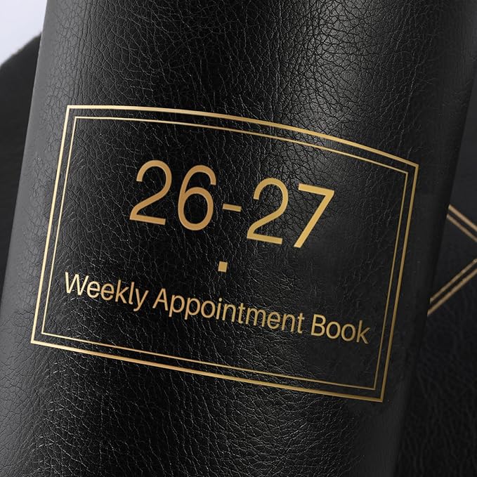 Appointment Book 2026-2027 - Daily Hourly Planner 2026-2027, Jul 2026 - Jun 2027, Appointment Book, 8.5" x 11", 26-27 Planners Weekly with 30-Minute Interval, Leather Cover, Colorful Tabs - Black