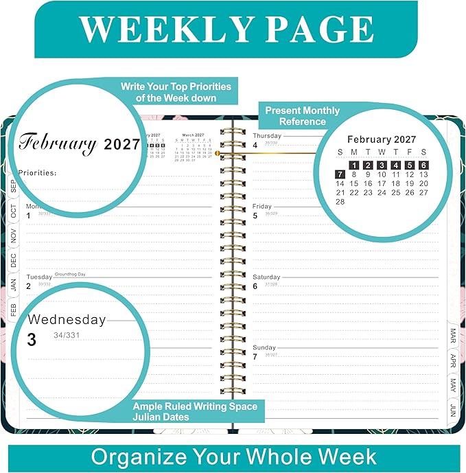 Planner 2026-2027,Agenda 2026 2027, July 2026 to June 2027 Monthly Weekly Calendar Planner with Month Tabs, 6.1" x 8.5" Hardcover Spiral Bound Cover for Daytimer Schedule Work School(B01)