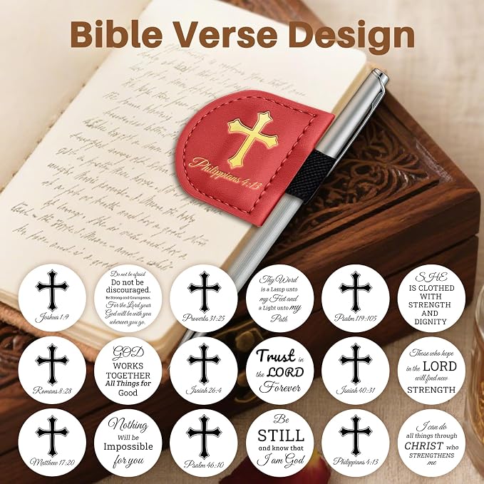 Personalized Magnetic Leather Bookmark with Pen Holder - Bygone Mark Custom Bible Verse Bookmarker,Book Marker for Men & Women,Book Lovers,Readers,Church(Red,Isaiah 40:31)