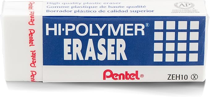 Pentel® Hi-Polymer Block Eraser, Large, White 6 pack (ZEH10BP3P2)