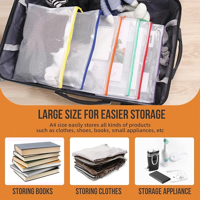 YOPCDJ 24pcs Mesh Zipper Pouch Bags Puzzle Storage Bags, A4 13x9 Inches Large Reusable Zipper Pouches for Classroom Organizing Board Game Home Organization