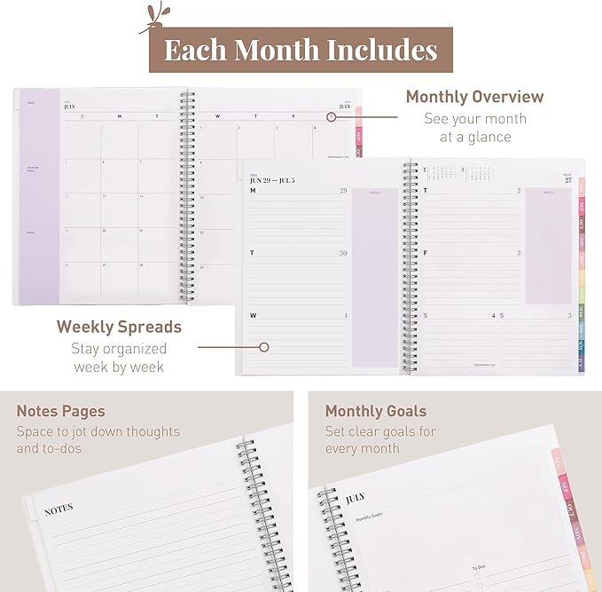 Rileys Academic Planner 2026-2027, Daily, Weekly & Monthly Planner, July 2026 - June 2027, Student Notes Pages, Twin-Wire Binding, Weekly Agenda for School & Work (8.5 x 11-Inches, Lilac)