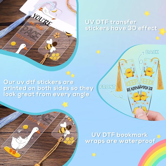 UV DTF Bookmark Stickers - 24 Sheets Animal UVDTF Decals for Acrylic Bookmarks Cute Sloth Cat Double-Sided Printing UV DTF Wraps Rub on Transfer Stickers for Book Lover DIY Blank Bookmarks