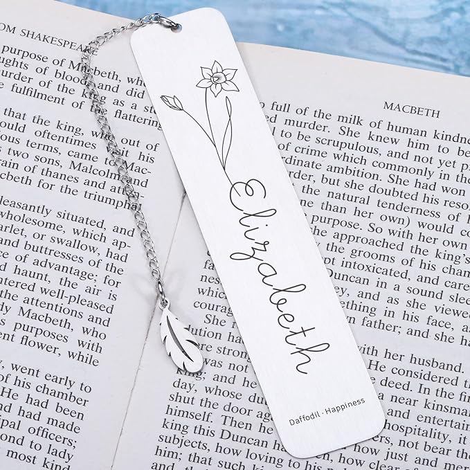 Personalized Bookmarks for Women Book Lover Birth Flower Birthday Customized Gifts for Reading Her Daughter Friends (Birth Flower with Flower Language)