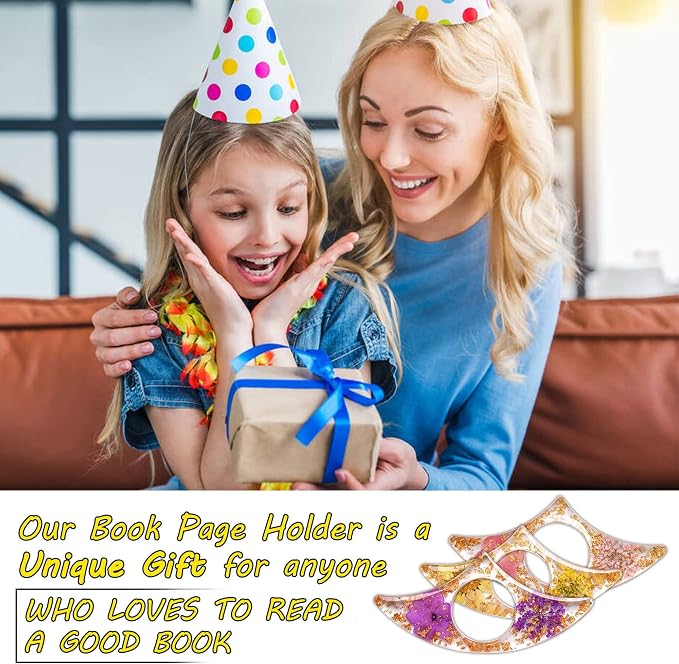 3 Pieces Book Page Holder-Dried Flower Resin Thumb Book Holder-Handmade Resin Holders Light Weight Book Opener Bookmarks Book Reading Accessories for Teachers Book Lovers (Sector Style)