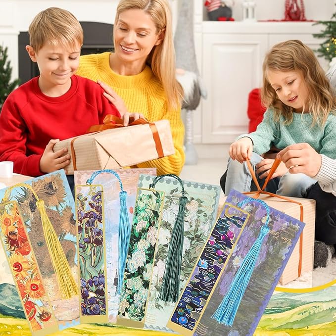4 Pieces Floral Oil Painting Metal Bookmarks with Tassel,Elegant Book Markers for Readers,Vintage Style Reading Accessories,Gift Set for Book Lovers (4)