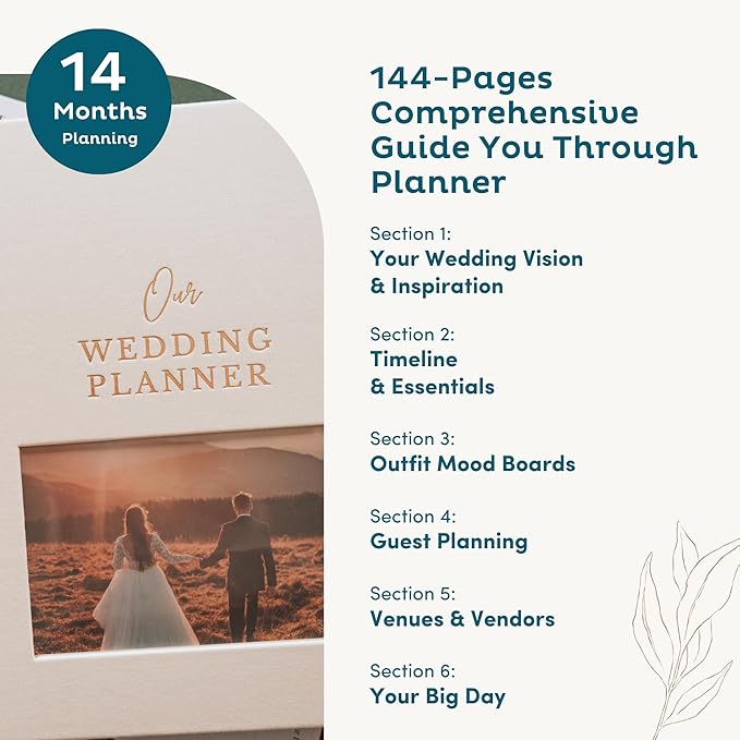 Timeless Premium Linen Wedding Planner Book and Organizer – Wedding Planning Book, Comprehensive Keepsake & Countdown Binder, Perfect Engagement Gift for Women, Customizable Front Photo Window (Rose)