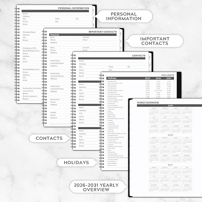 2026-2031 Monthly Planner/Calendar - 5 Year Monthly Planner, Jul. 2026 - Jun. 2031, 9" x 11", 5 Year Calendar Double-Side Pocket + Durable Polypropylene Cover