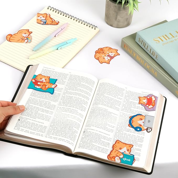 12PCS Magnetic Cute Orange Tabby Bookmarks, Kawaii Ginder Cat Bookmark, Funny Cat Book Marks, Refrigerator Decor Magnet, Fridge Magnets, Book Maker Page Clips for Reading, Women, Cat Lover, Mom, Dad