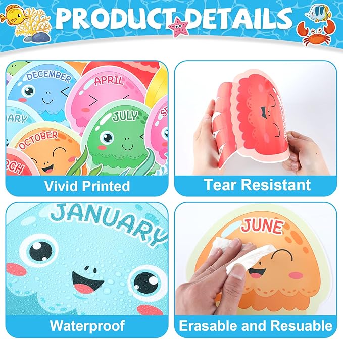 gisgfim Under The Sea Birthday Bulletin Board Decorations Ocean Theme Happy Birthday Classroom Bulletin Board Jellyfish Ocean Creatures Cutouts for School Teacher Student Door Home Wall Decor Supplies
