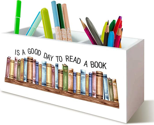 Bookmark Holder, Book Pen Pencil Holder for Classroom Book Club Desk, Books Club Gift, Room Home Office Decor, Books Makeup Brush Toothbrush Holders Organizer for Reading Corner Room Library