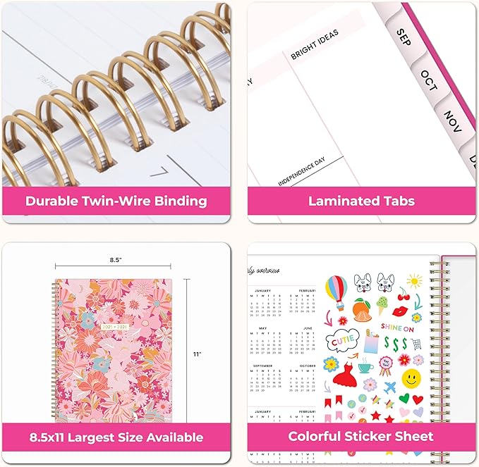 Blue Sky Color Me Courtney 2026-2027 Weekly and Monthly Academic Year Planner Calendar, July 2026 - June 2027, 8.5" x 11", Flexible Cover, Wirebound, Laminated Tabs, Storage Pocket, Includes Stickers, Bloom Pink