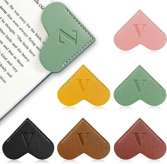 6Pcs Personalized Leather Heart Bookmark with Initial,26 A-Z Letters Cute Corner Book Mark for Reading,Book Page Accessories for Women, Book Lovers, Teachers, Students Gifts