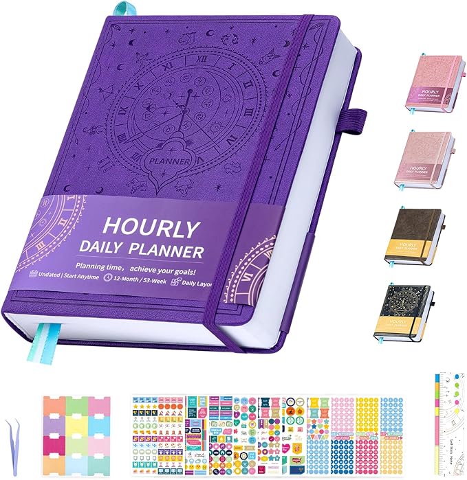 Undated 12 Month Planner Hardcover (5.5x8.5") - Weekly & Monthly Academic Life Organizer, Productivity Journal, Thick Paper, Sticker, Bookmark, Pen Loop(Purple)
