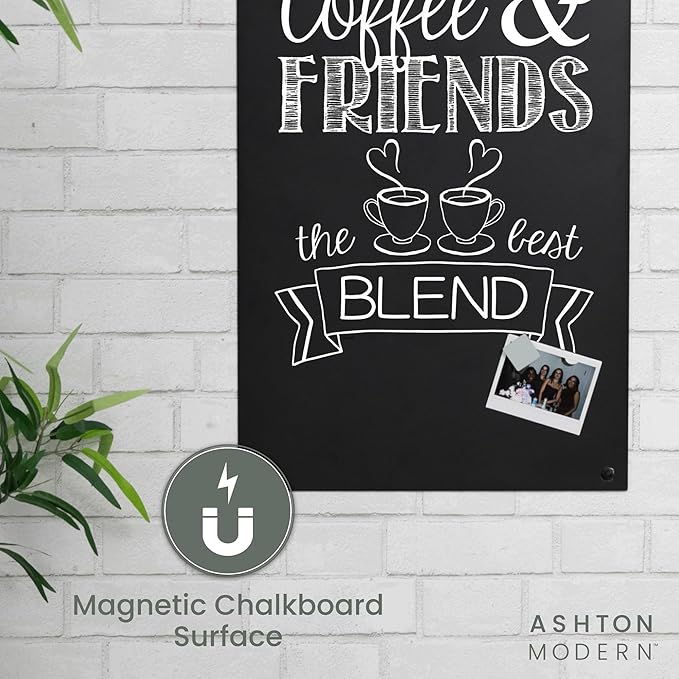 Metal Magnetic Chalkboard for Wall - 17 x 31.5 Inch Large Chalk Board Sign Board for Wall, Magnet Board, Blackboard Food Truck Menu Board for Kitchen, Hanging Signs - Arched