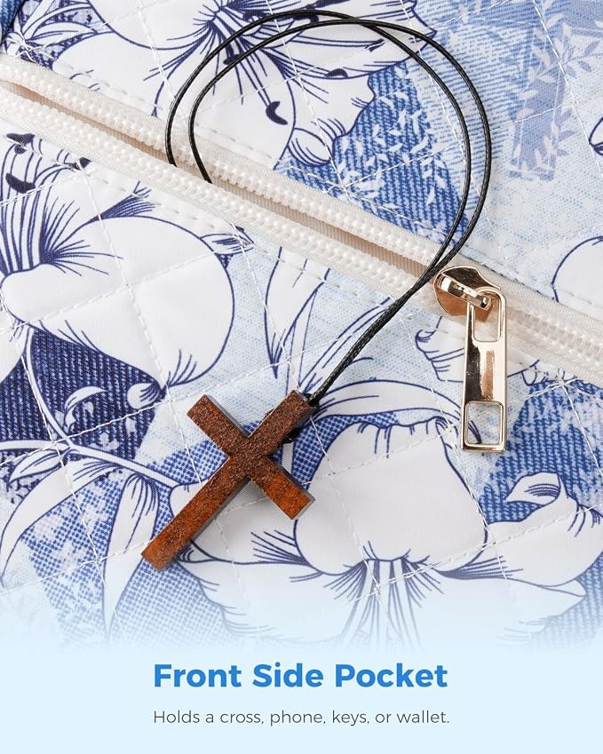 WANDF Bible Cover Case for Women, Quilted Bible Bag with Strap (L,Blue) | Large Capacity, Bible Study Supplies, Church Service, Journaling Accessories, Christian Gifts