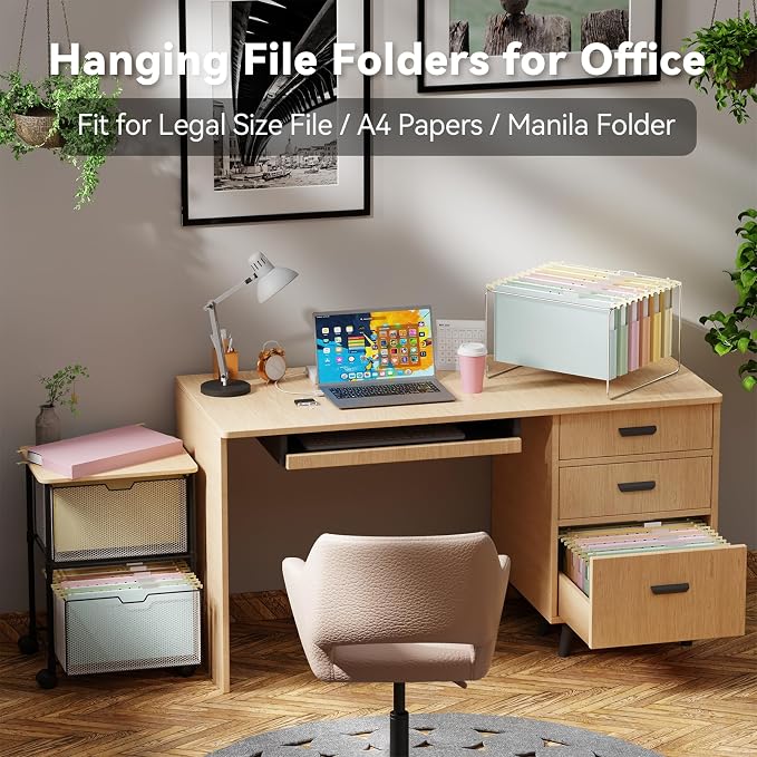 Ansook Plastic Hanging File Folders Legal Size,12 Pack Legal Size File Folders Hanging, Heavy Duty 1 Inch Expansion, Expandable Legal Hanging Folders for Filing Cabinet, 1/5-Cut Tabs - Assorted Colors