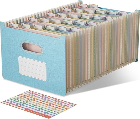 EcoStash 26 Pockets Accordion File Organizer, Wheat Straw File Folders, Upright&Open Top, A-Z Bill Receipt Organizer, 100% BPA Free, Return to Nature, Healthy Living, Letter/A4 Size - Sky Blue