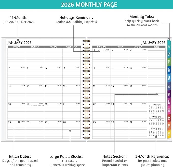 2026 Appointment Book - January - December 2026, Appointment Planner with Weekly ＆ Monthly Spread, 8.5'' x 10.5'', Large, 15 Minute Increments, 2026 Daily Planner with Pockets, Tabs, Flexible Cover