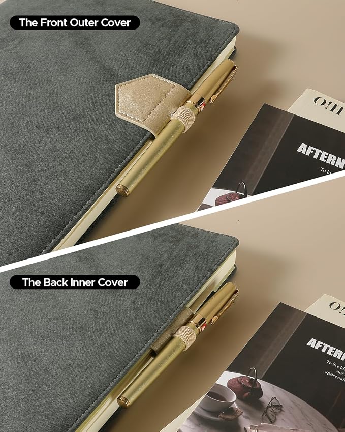 Magnetic Leather Bookmarks with Pen Holder Vegan Leather Book Marks Gifts for Reading Book Lovers Notebook Travelers (Champagne-2PC)