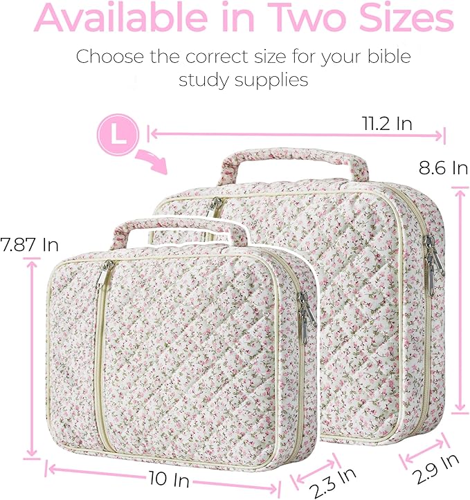 WOBAGMEN Bible Cover Case for Women,Large Bible Tote Bags Organizer Quilted Carrying Case for Girls,Bible Study Supplies Accessories Christian Gifts for Women (Pink Floral, L)