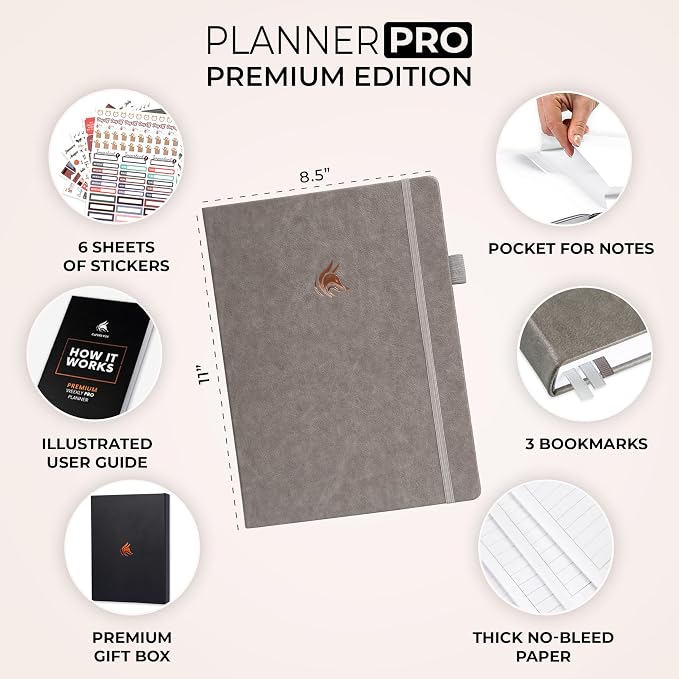 Clever Fox Planner Pro Premium – Luxurious Weekly & Monthly Planner with Budget Organizer for Productivity & Goals, Undated, A4 (Gray)