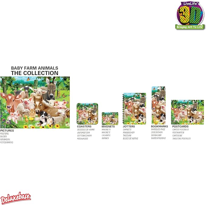 3D LiveLife Bookmark - Baby Farm Animals from Deluxebase. Cute Lenticular Farm Animal Page Marker. Animal Themed Accessories for Book Lovers. Small Gifts for Men, Women, Writers and Teachers.