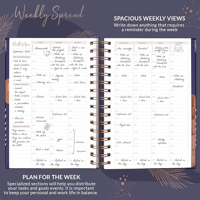 PLANBERRY Hourly Schedule Planner Premium – Undated Weekly Organizer with Time Slots & Monthly Budget – Time Management, Goal Setting, to-Do List & Habit Tracker –6.9″x8.5″(Royal Blue)