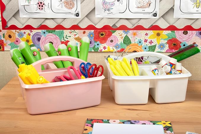 Teacher Created Resources Soft Colors Portable Plastic Storage Caddy 6-Pack for Classrooms, Kids Room, and Office Organization, 3 Compartments