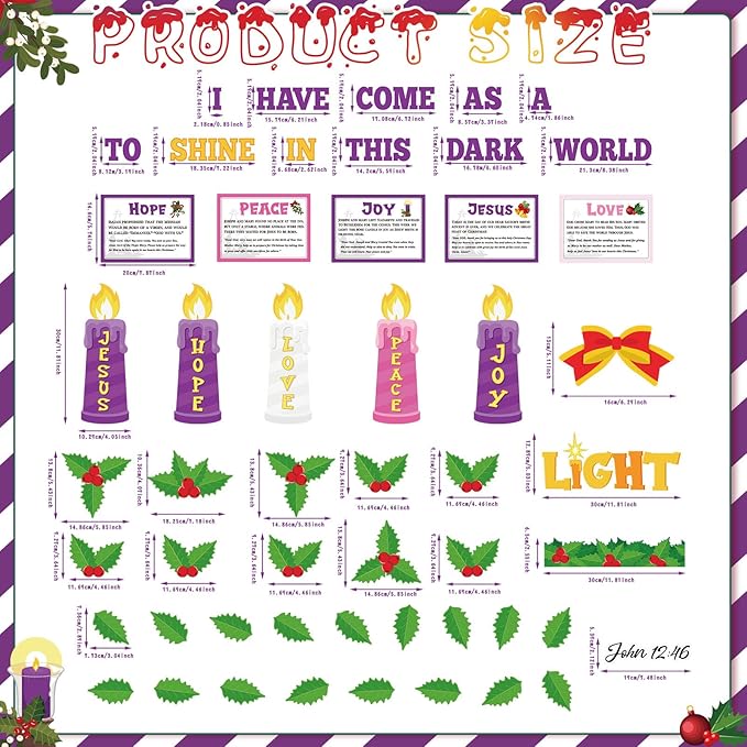 Christmas Advent Bulletin Board Christmas Nativity Religious Bulletin Board Set Xmas Jesus DIY Candle Peace Love Joy Hope Cutouts for Xmas Holiday School Classroom Party Decor