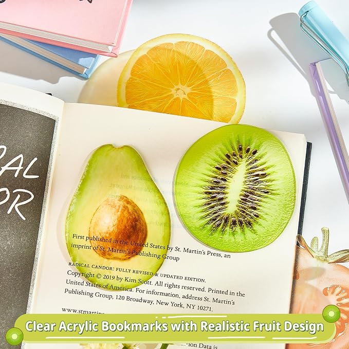 4PCS Fruit Bookmarks, Cute Acrylic Book Marker for Women Children Student, Aesthetic Book Accessories Gift for Book Lovers