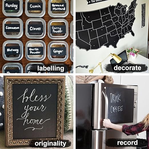 UnityStar Chalk Paper, 17.7" X 78.7" Adhesive Chalkboard Contact Paper Removable Wall Decal Stickers with 1 Liquid Chalk Marker & 5 Colors Chalks for Home Office School Blackboard Restaurant Menu